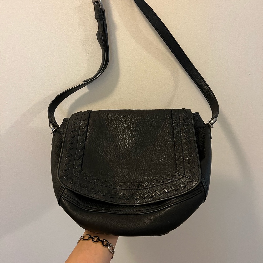 Black Genuine Leather Saddle Bag